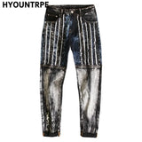fashion distressed washed ripped destroied denim jean pants mens zipper skinny biker jeans hip hop streetwear slim pants joggers sporty tapered joggers