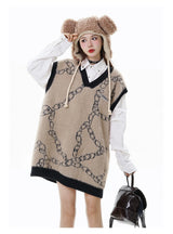 high street harajuku imitation mink hair knitted vest chain color block v neck pullover sweater vest oversized knitwear trendy unique limited edition hoodie, urban wear with bold artwork, Y2K vintage urban hoodie