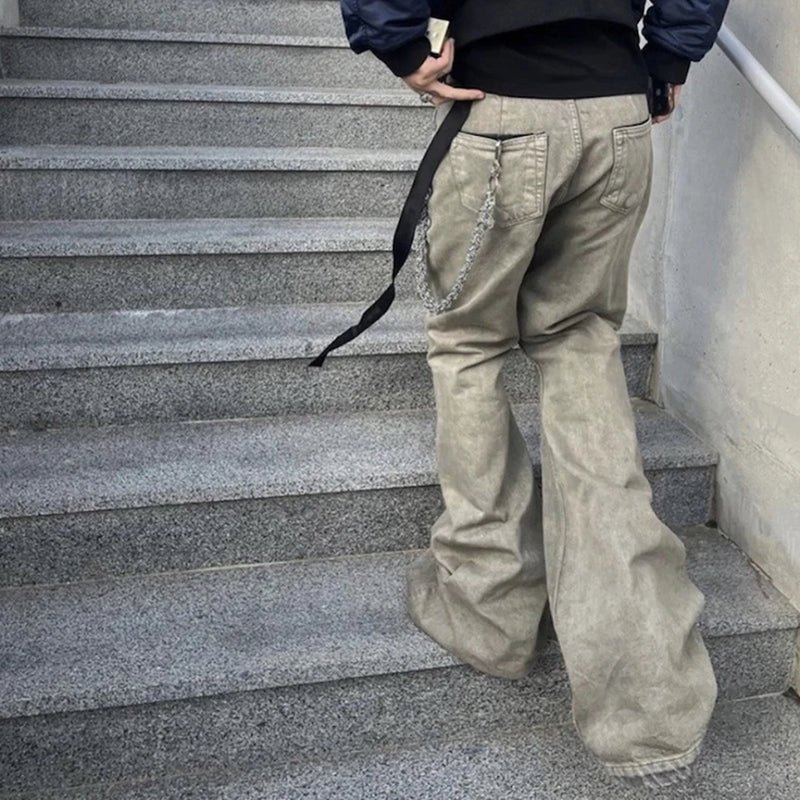 ro ribbons desert colore high elastic micro flared jeans mens straight baggy casual boot cut oversize solid loose denim trousers unique jeans style 870