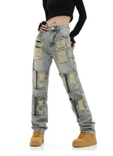 high street zipper open decoration biker jeans women ripped denim straight jean pant men motorcycle trouser unisex hip hop pants unique jeans style 3659
