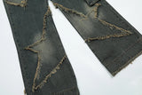 fashion patchwork frayed star denim straight jean pant men casual side pocket y2k trouser unisex hip hop streetwear jeans pants unique jeans style 403