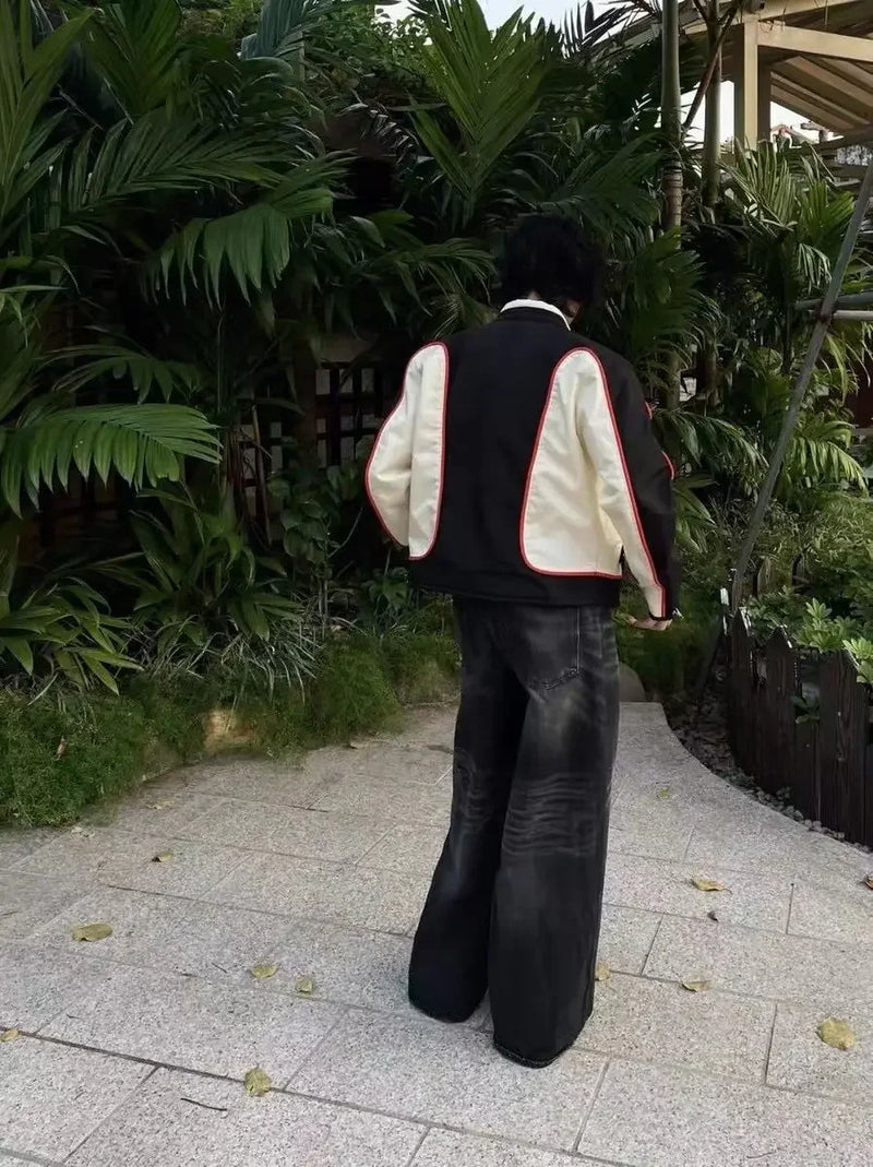minimalist street zip-up, streetwear for men, fall streetwear outfit, oversized style, layered fashion, modern aesthetic, graphic detail