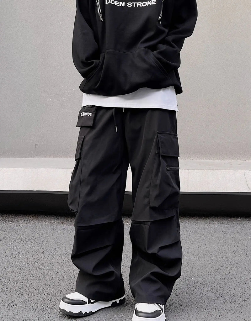 fashion loose streetwear cargo pant unisex casual multi pocket wide legs drewstring trousers hip hop joggers mens baggy pants unique joggers style 5070