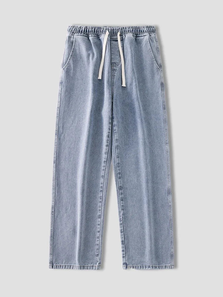 autumn korean fashion drawstring y2k jeans homme classic baggy straight wide leg pants 2025 new hip hop streetwear casual jean unique jeans style 707