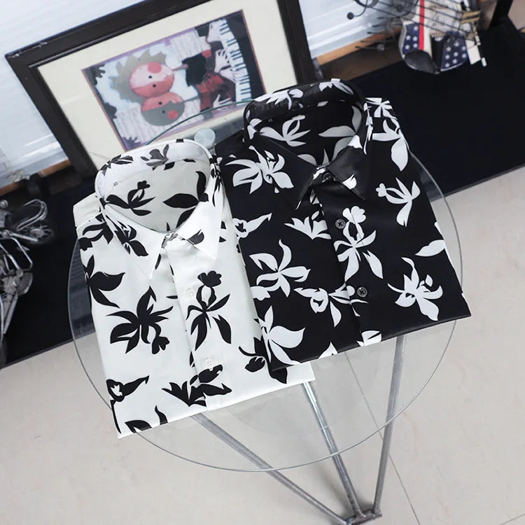New 2021 luxury Men Classic Hibiscus Flowers Fashion 50% Silk Casual Shirts Shirt high quality Pocket Short sleeves #A48