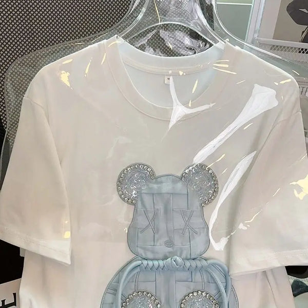 Trapwear Shirt – Luxury Embroidery Bear Diamond T Shirts Cute Cartoon – Modern Streetwear for Everyone