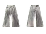 street mens jeans hip hop double waist head gradient smudging trend denim pants y2k 2024 new streetwear american cowboy trousers unique jeans style 476