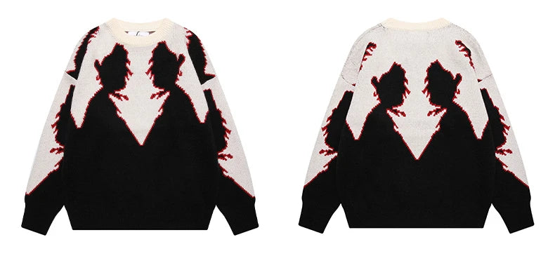 hip hop knitted sweater men autumn winter o neck anime pattern pullover streetwear casual loose sweaters unisex jumpers knitwear trendy hip hop style outerwear, streetwear fashion hoodie, urban wear with bold artwork