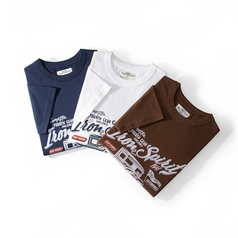 Anime Oversized shirt – Amekaji Vintage Classic Car Printed T Shirt Men 2023 Spring