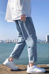 2023 summer jeans men loose straight korean style trendy comfortable casual all match student casual pants mens wide leg pants unique jeans style 4065