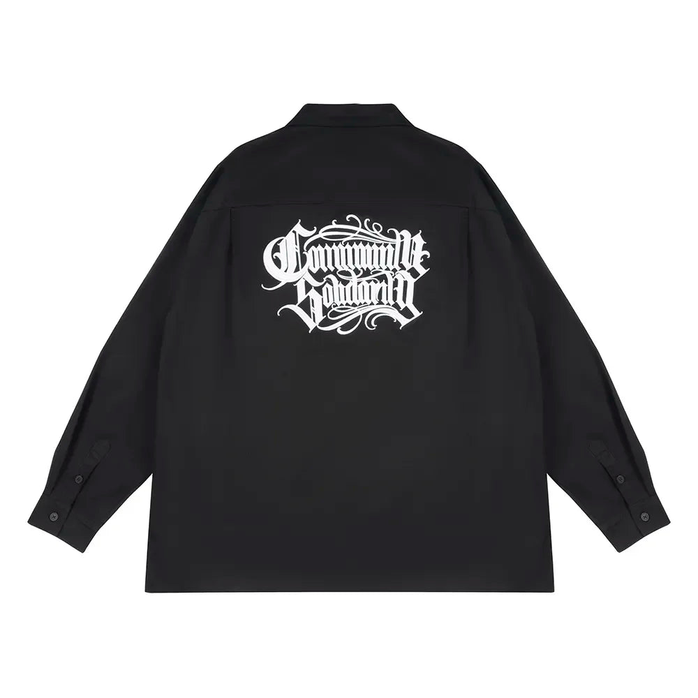 Neck Letter Embroidery Vintage Black Shirts for Men and Women Lapel Streetwear Baggy Camisas Y2k Ropa Hombre Casual Clothing