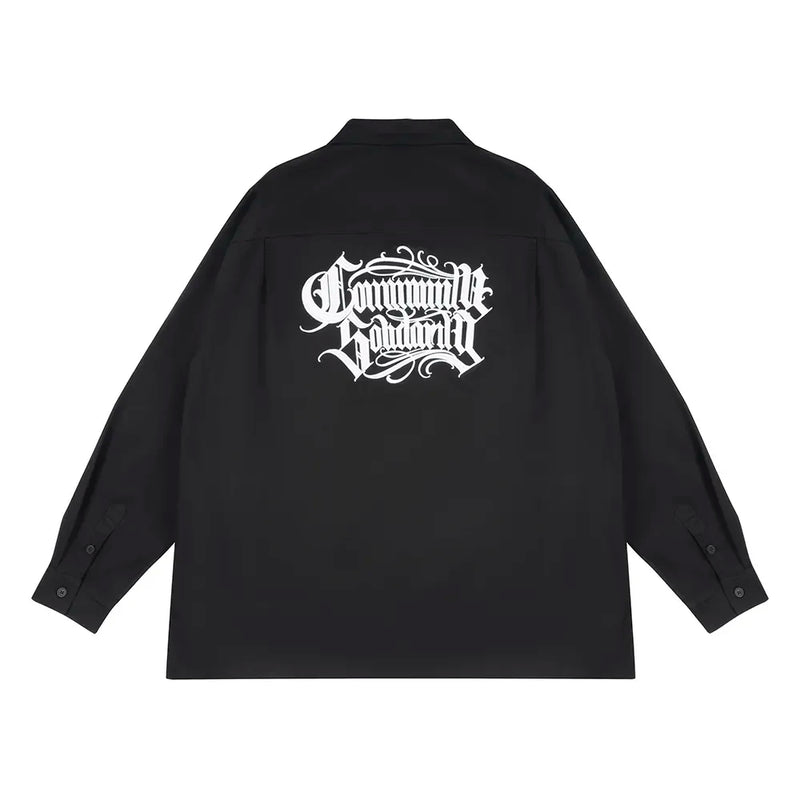 Neck Letter Embroidery Vintage Black Shirts for Men and Women Lapel Streetwear Baggy Camisas Y2k Ropa Hombre Casual Clothing