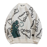 fashion knitted sweater autumn winter o neck dinosaur pattern pullover streetwear unisex casual loose sweaters jumper knitwears streetwear fashion hoodie, aesthetic street look hoodie, unique limited edition hoodie