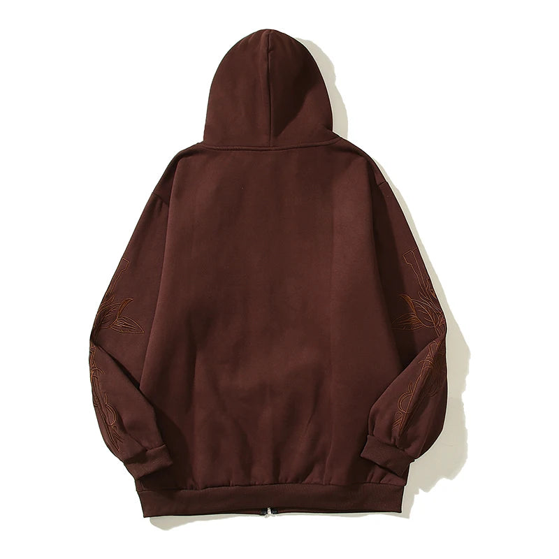 anime oversized shirt featuring 2023 high street mysterious queen rose embroidery zip hoodie loose relaxed hoody mens and womens speckle ink hoodies hip hop