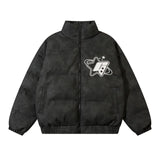 Men PU Leather Warm Jacket Winter Vintage Waterproof Parkas Embroidery Letter Thick Padded Coat Streetwear Hip Hop Loose Parka