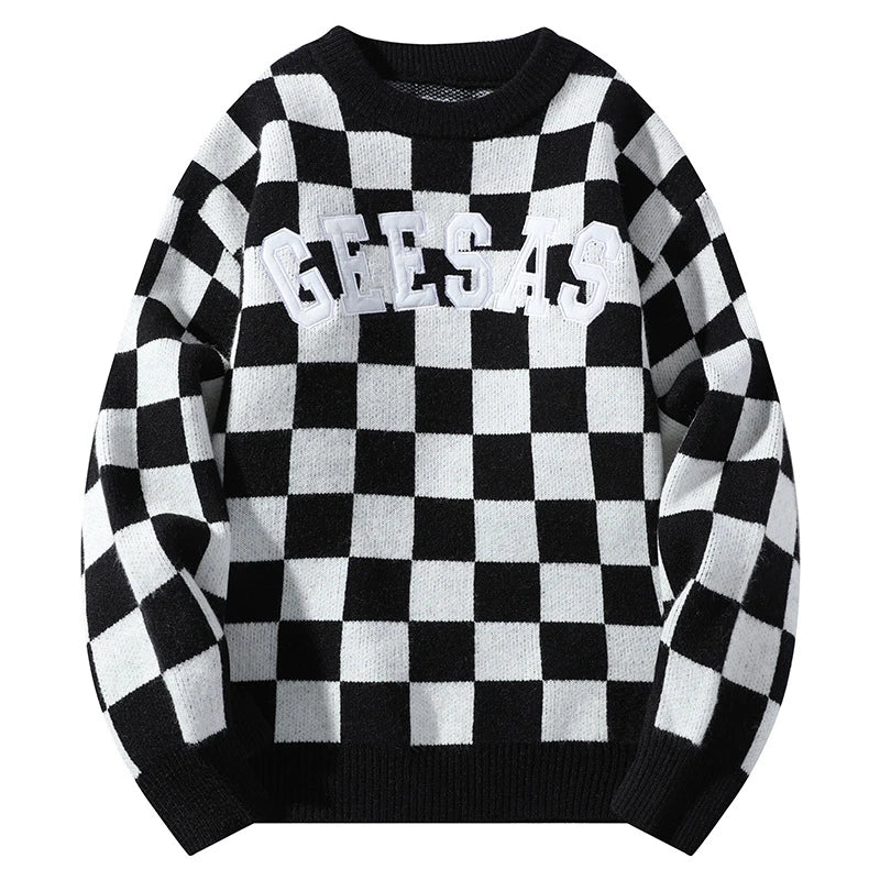 rainbowtouches streetwear men sweaters winter clothes long sleeve casual knitted tops harajuku plaid pullovers couple sweater aesthetic street look hoodie, trendy hip hop style outerwear, Y2K vintage urban hoodie