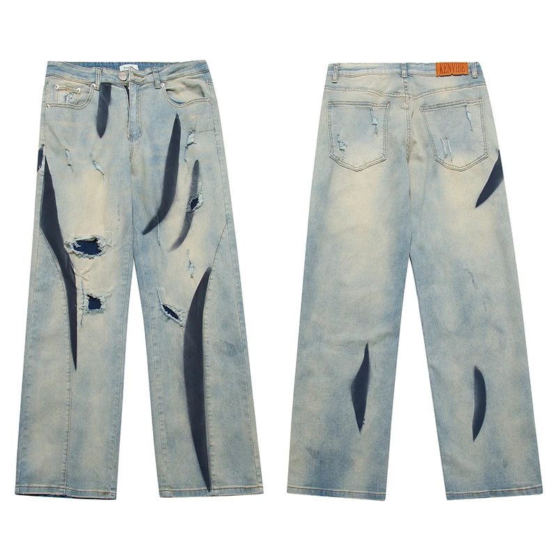 irregular graffiti prtinted denim jean pants casual distressed washed biker jeans hip hop streetwear y2k mens straight joggers unique joggers style 4859