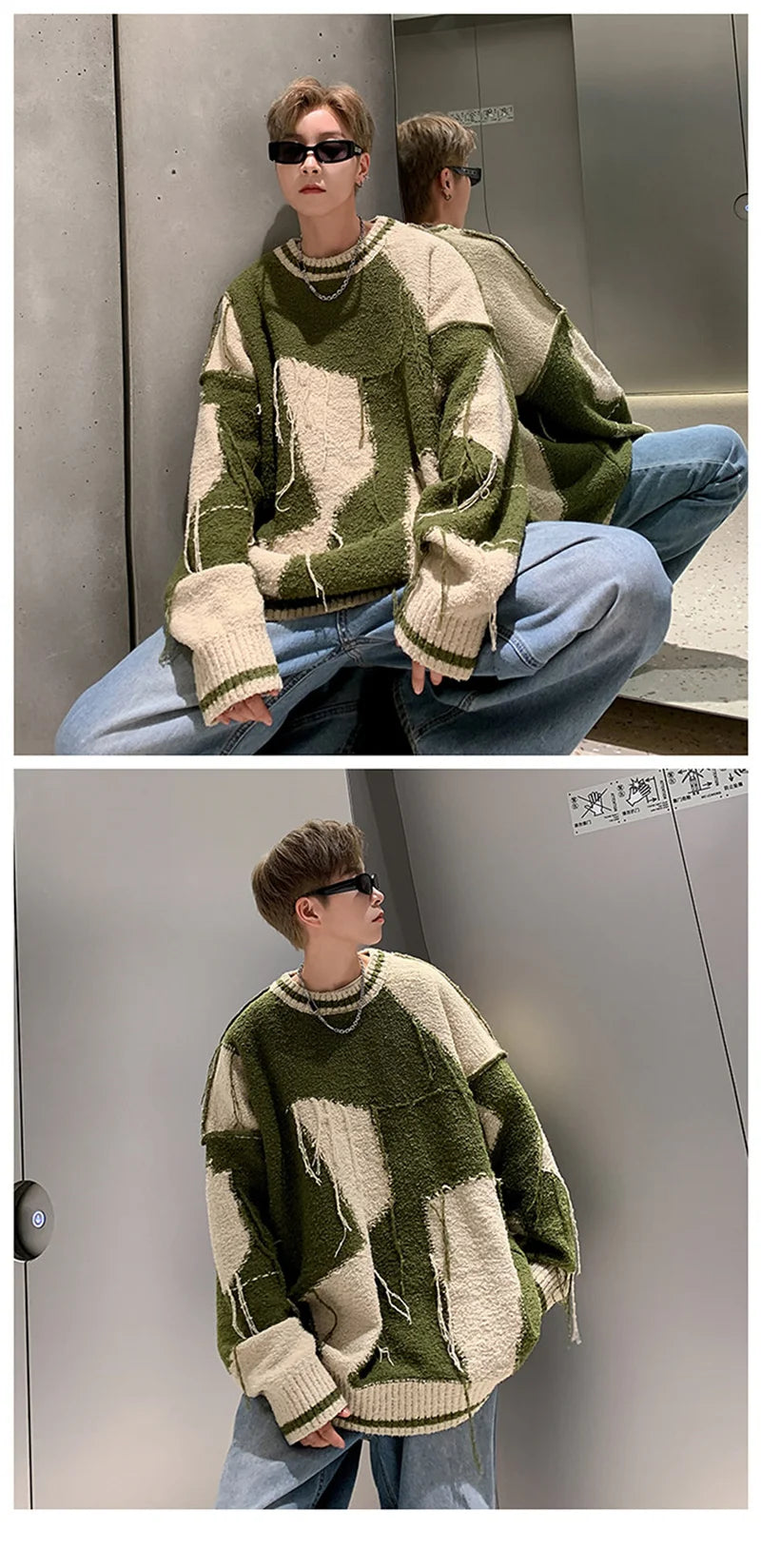 varsity graphic knit, unisex street look, trendy streetwear apparel for men and women