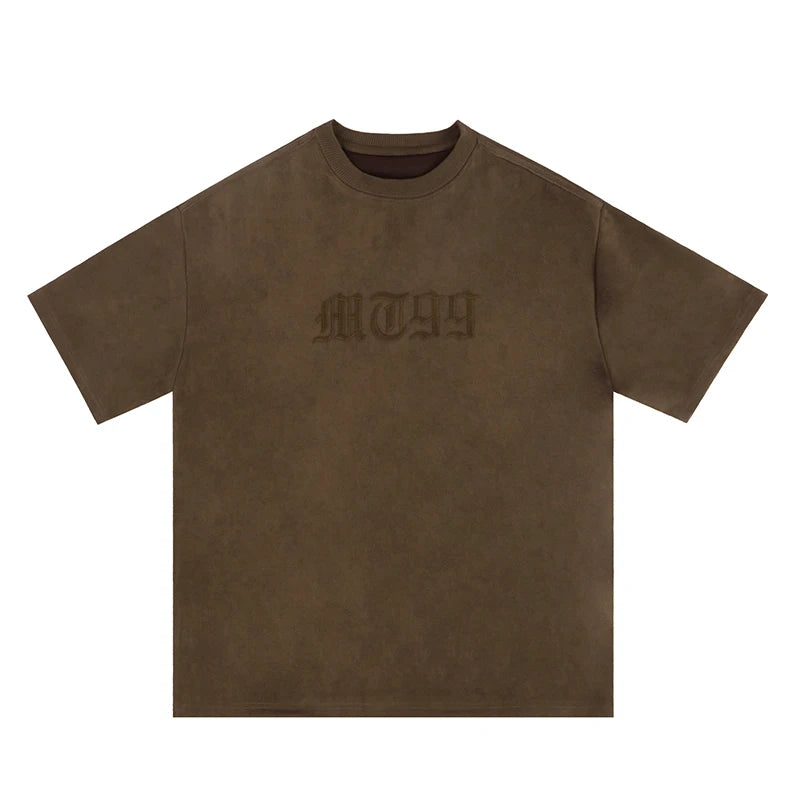 Original Letter Embroidery O Neck Suede Summer Short Sleeve Streetwear Casual Oversized Top