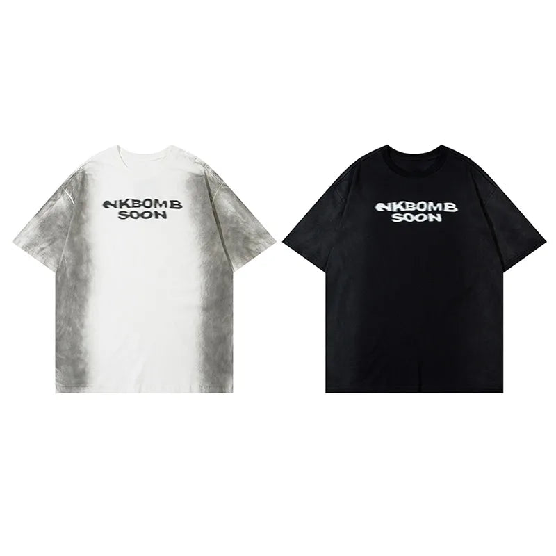 Gothic Vintage print – Men Y2K T Shirts Street Hip Hop Gradient Tshirt Retro Washed
