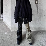ro style ribbons patchwork gradient stacked wax pants unisex straight streetwear baggy y2k flare jeans oversized loose cargos unique cargo style 2136