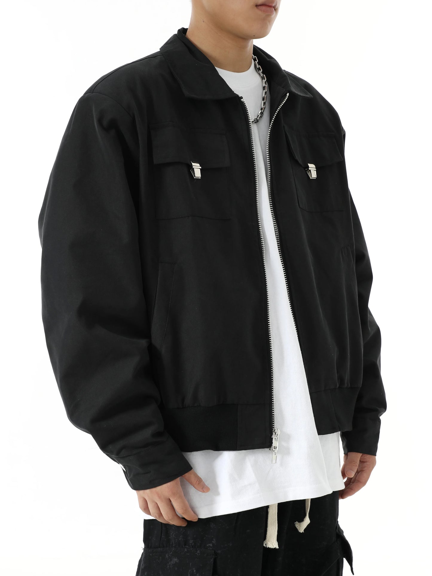 mens soild color jacket and coat casual zipper bomber jackets with pocket high street cargo outerwear short homme men clothin - variant style c3b88a for streetwear fashion