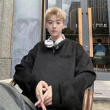 Trendy Korean Imitation Suede Round Neck Sweatshirt Men in Autumn and Winter Ins Trendy Style American Loose Couple Jacket Top