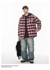Winter Quilted Thick Plaid Hooded Jacket Men Wmen Streetwear Fashion Oversize Loose Casual Hoody Jacket Padded-cotton Parka Coat