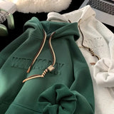 Embossed Letters Casual Hooded Sweatshirt Basic Colours Drawstring Cla