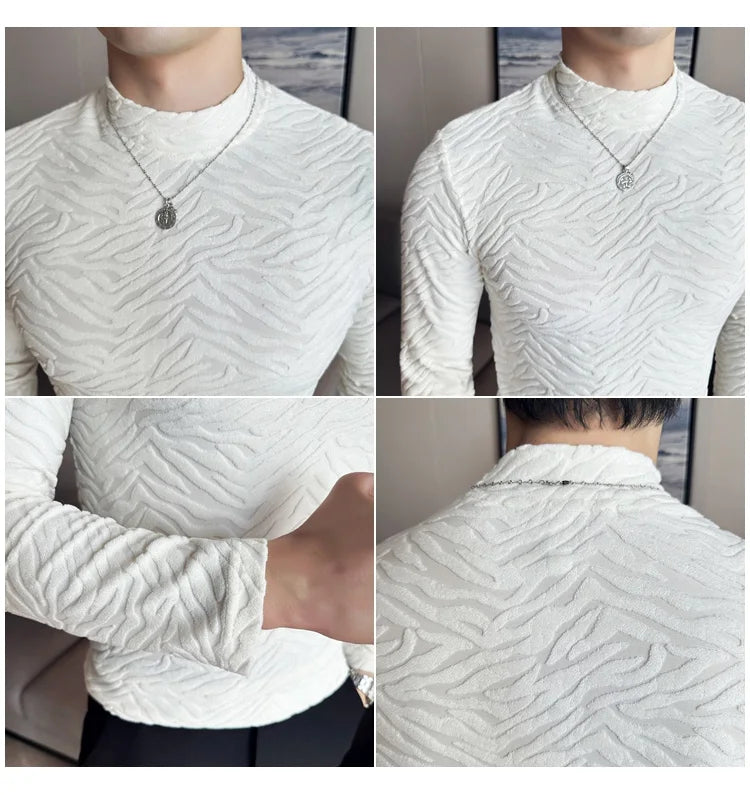 Cyberpunk Crying character – Semi Turtleneck Stretch Slim Fit T Shirt Men Long Sleeve Thi