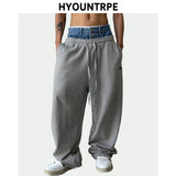 hip hop straight pants spliced button jean elastic waist pants loose trousers unisex casual drewstring sportwear pants joggers casual joggers