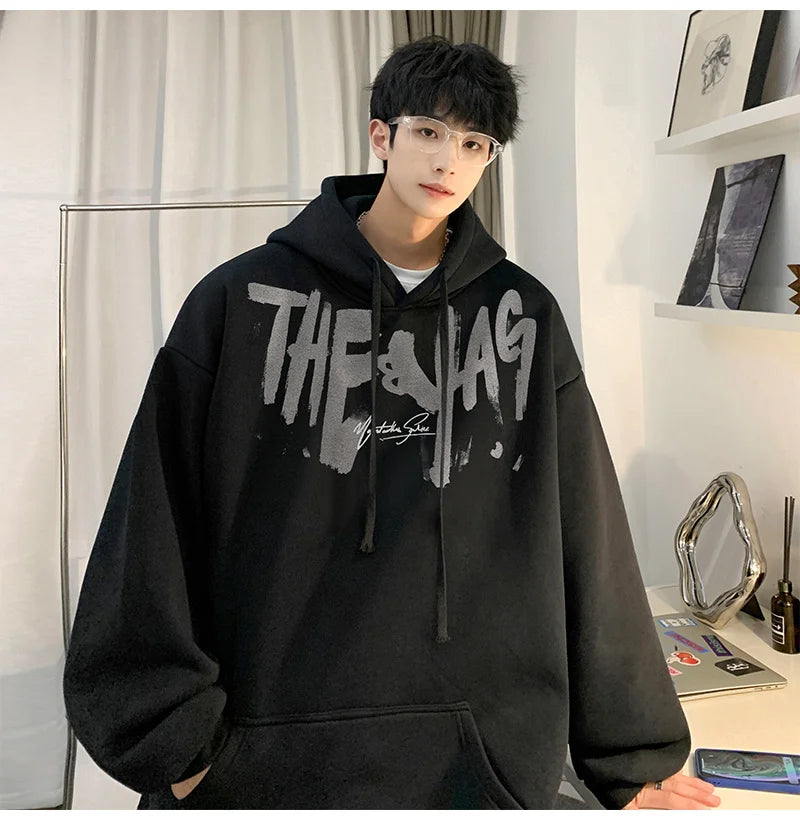 High Street Letter Print Oversized Hoodie Mens New Hip Hop Fashion