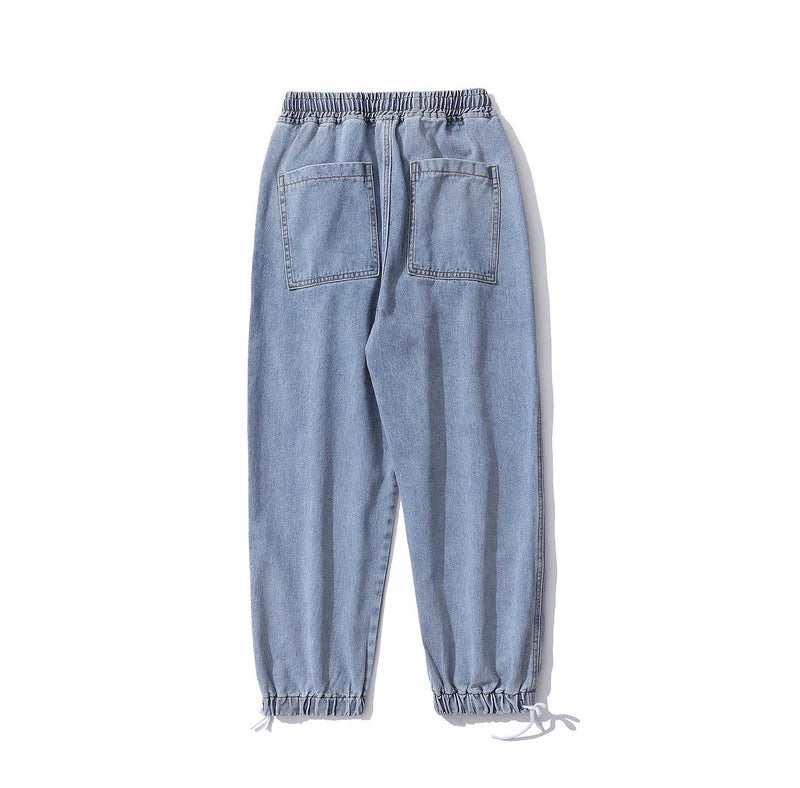 rainbowtouches men jeans fashion classic brand men wide legs elastic concise jeans casual trousers retro style boy loose pants unique jeans style 3149