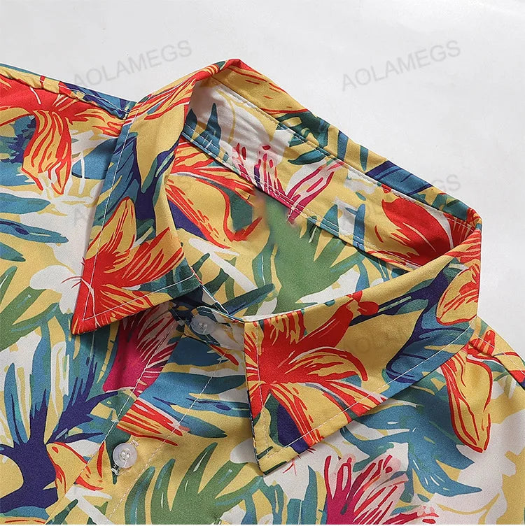 Men Shirts Summer Sclassic Flower Clothing Retro Hawaiian Vacation Shirts Daily Versatile Loose Tops Fashion Half Sleeve Shirt