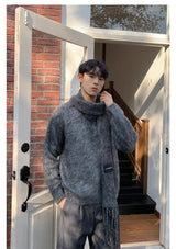bold graphic pullover, layered streetwear look, soft knit pullover with flame design, y2k fashion statement