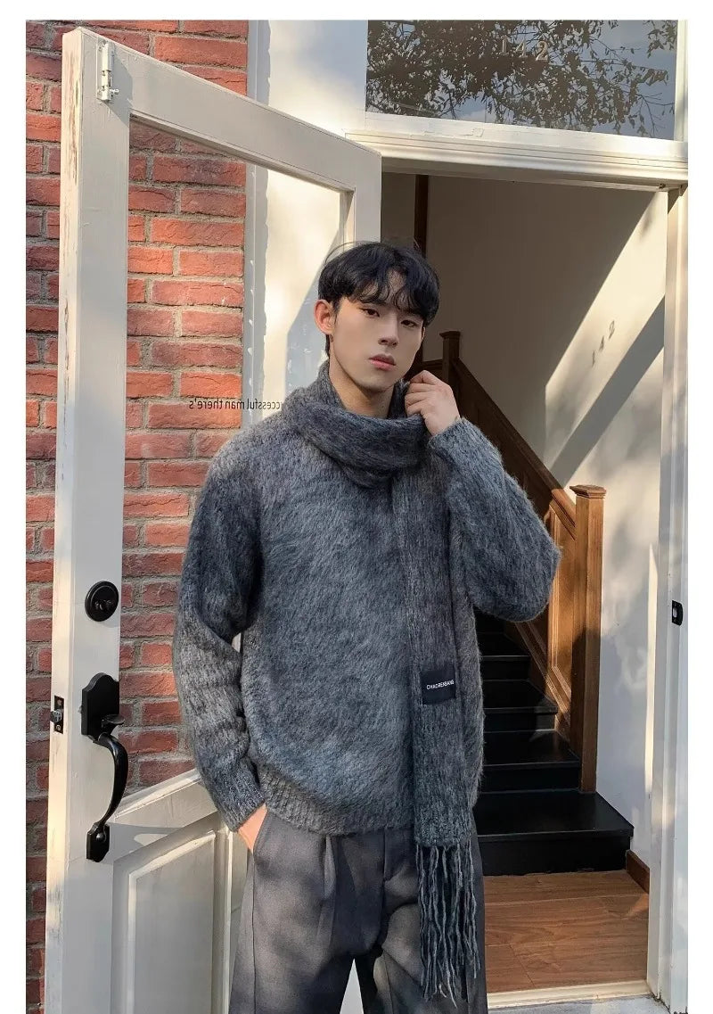 bold graphic pullover, layered streetwear look, soft knit pullover with flame design, y2k fashion statement