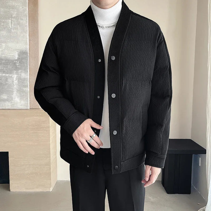 Men's Winter Collarless Woolen Splice Cotton-padded Jacket Men Business Casual Fashion Loose Warm Parkas Coat Thicken Jacket