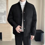 Men's Winter Collarless Woolen Splice Cotton-padded Jacket Men Business Casual Fashion Loose Warm Parkas Coat Thicken Jacket