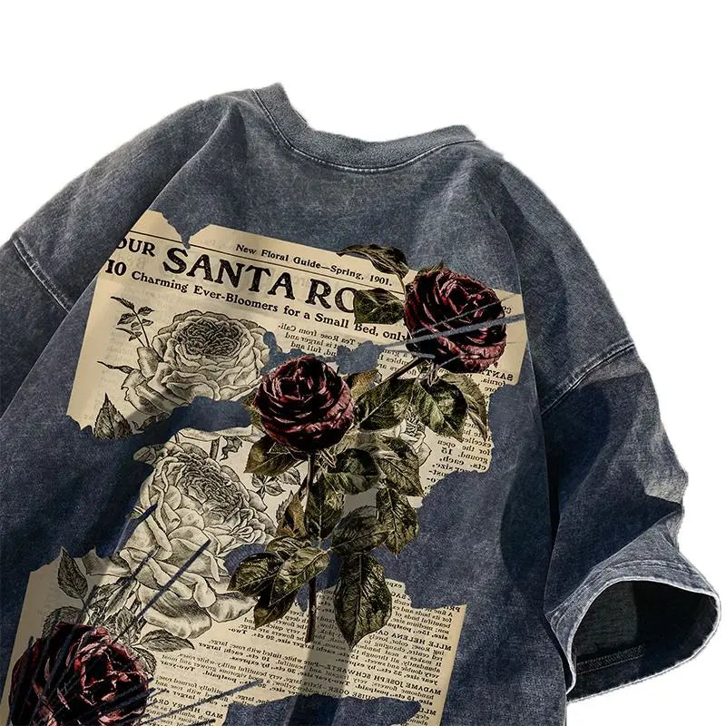American retro men sleeveT shirt short European and American high street Japanese