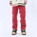 tassel hole spliced european and american straight leg denim pants new popular patch jeans mens wear denim street jeans