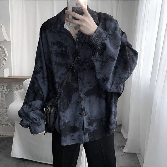 Tie dye loose shirt men long sleeved early autumn Korean version student ins men shirt dark abstinence
