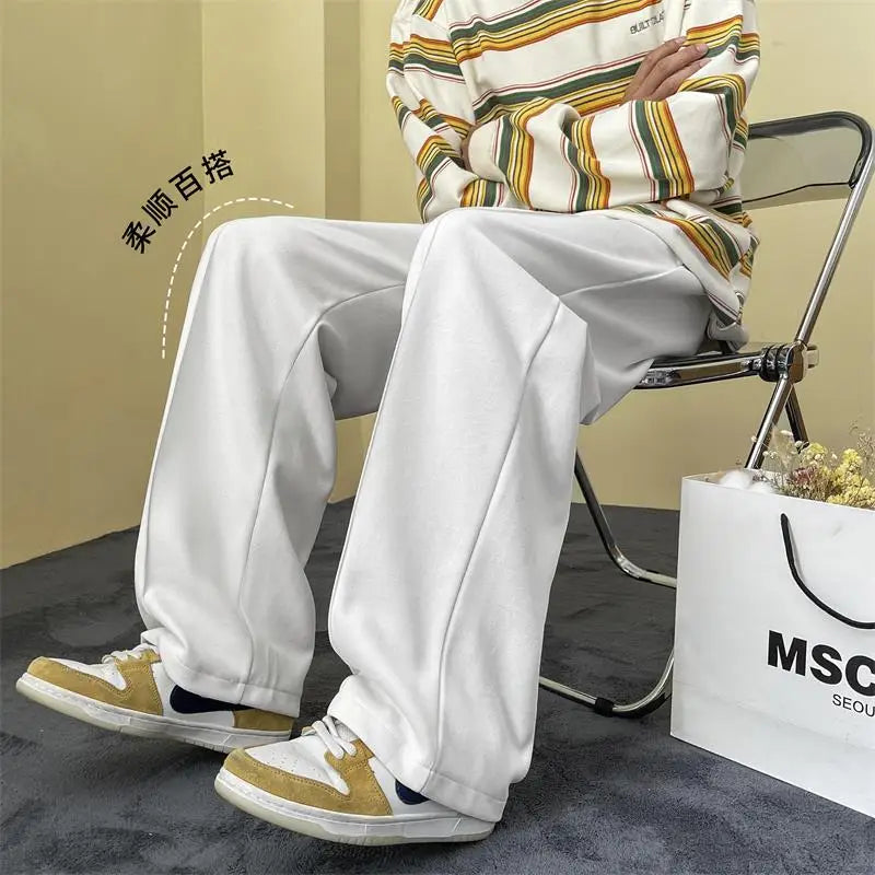 black gray white casual pants men sports pants men sweatpants streetwear loose straight wide leg pants mens joggers trousers sporty tapered joggers