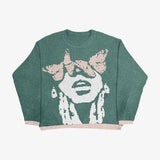 grunge knit sweater with heavyweight fabric, layered urban look for cold weather, street fashion menswear trend for seasonal 