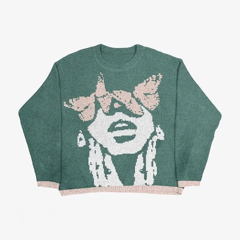 grunge knit sweater with heavyweight fabric, layered urban look for cold weather, street fashion menswear trend for seasonal 