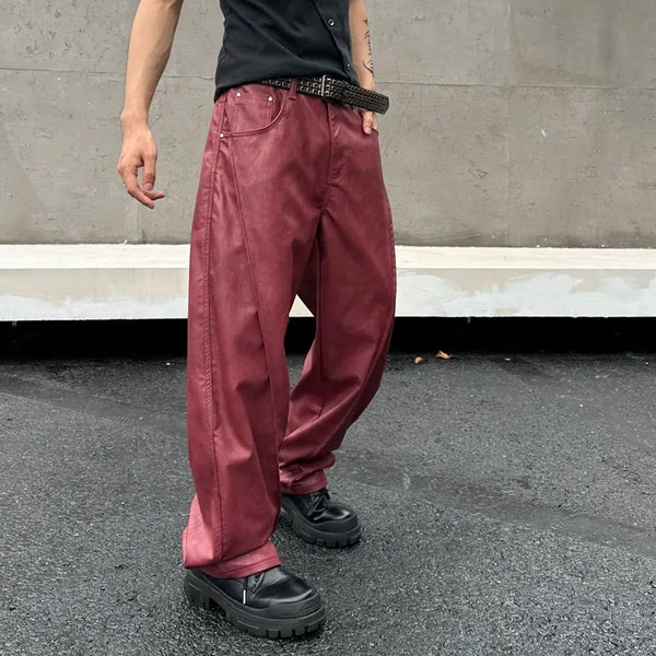 men streetwear fashion hip hop loose casual wide leg leather baggy motorcycle pant cityboy cargo pants trousers multi-pocket cargos