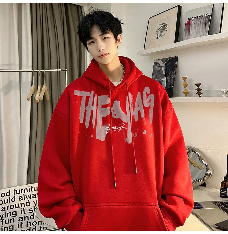 High Street Letter Print Oversized Hoodie Mens New Hip Hop Fashion