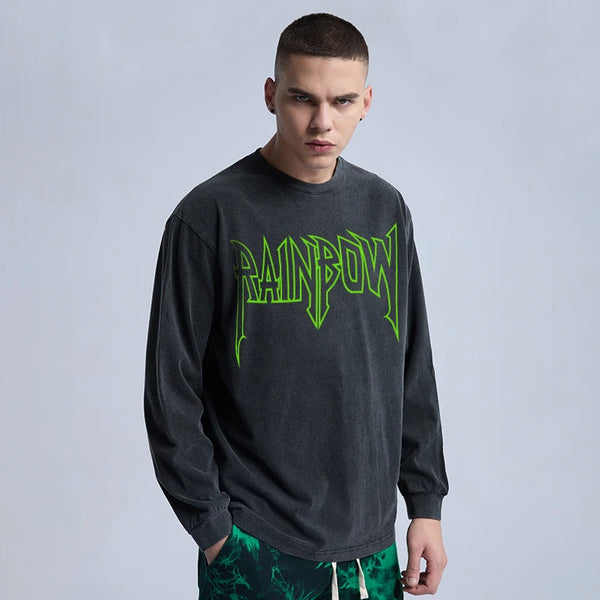 Sadcore Streetwear – Rainbowtouches Washed Long T Shirt Unisex Vintage Fashion Dr – Edgy Streetwear for All Genders