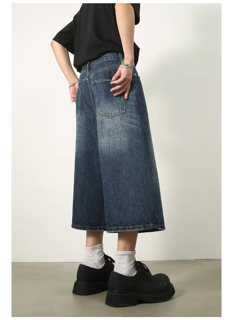 men summer streetwear fashion loose casual wide leg denim calf length jeans pants male vintage jeans baggy hosen pants unique jeans style 1490