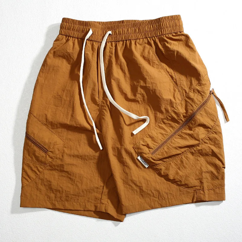 summer quick drying shorts mens loose straight casual sports pants thin breathable solid color zipper pocket cargo pants multi-pocket cargos