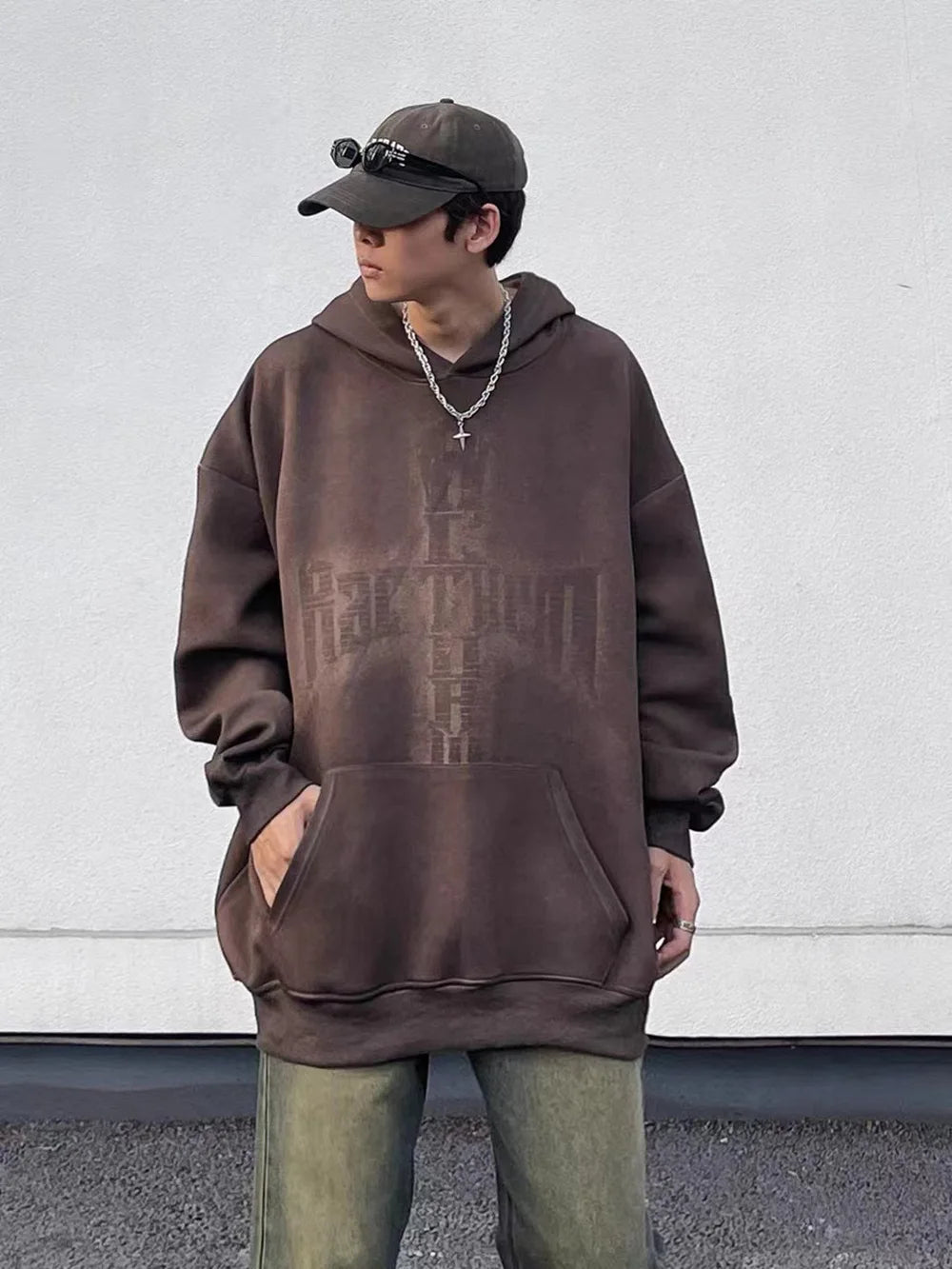 Washed Hoodies Sweatshirts Man Bleached Loose Oversize Casual Autumn W